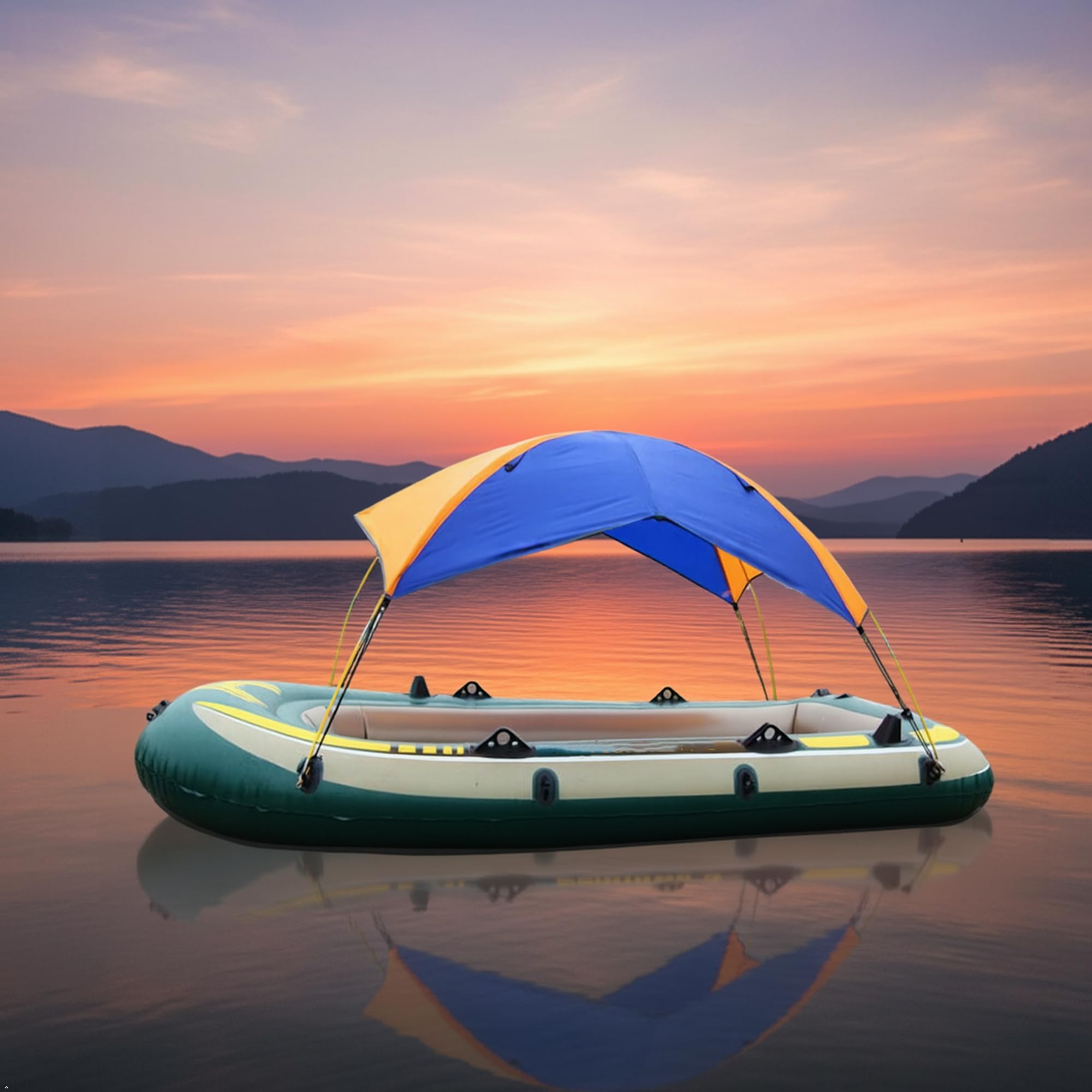 Sonnenschutz-Markise für Schlauchboote, Blau/Orange, für 4-5 Personen, mit Zeltstangen und Befestigungszubehör (Orange)