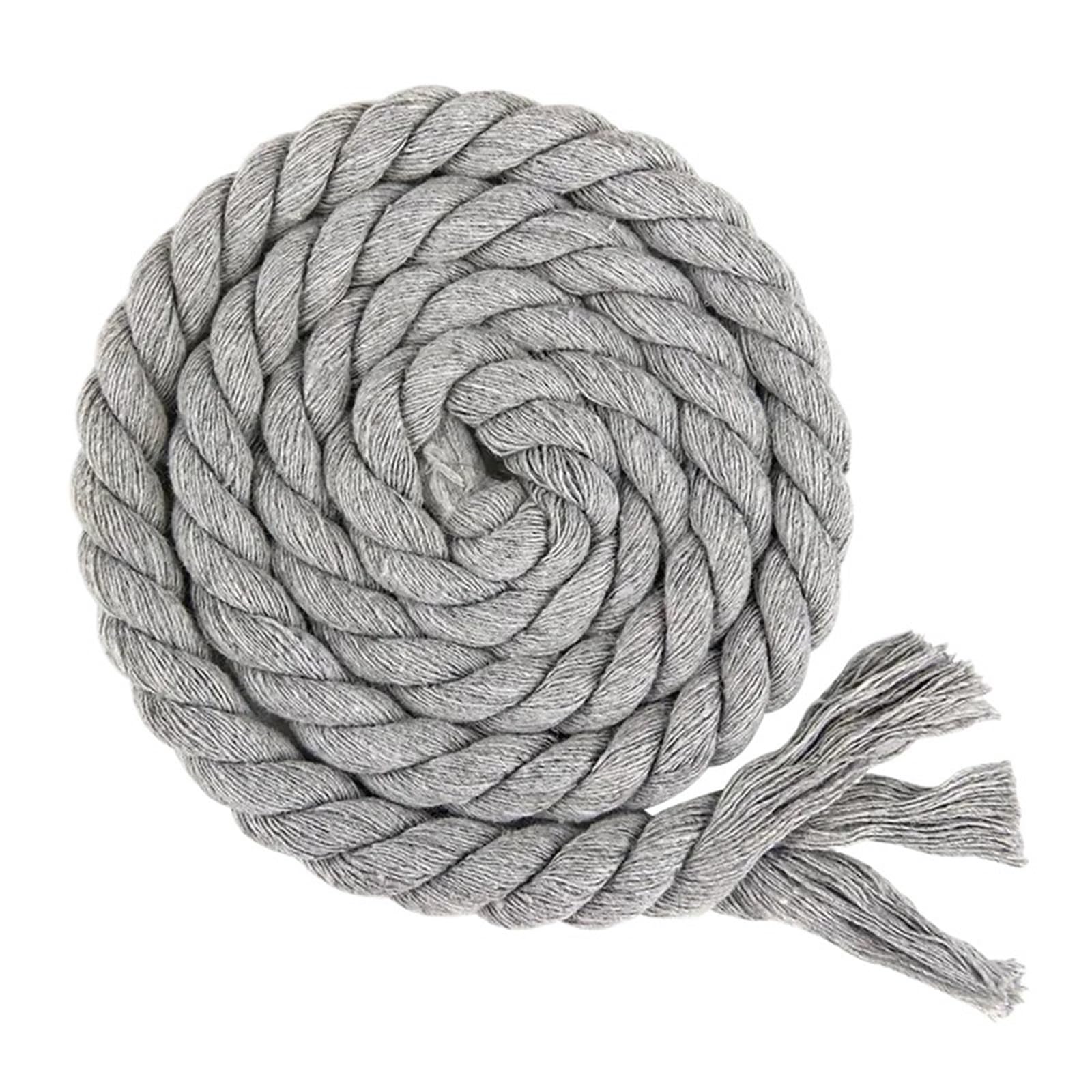 Cotton Macrame Cord 5Meters 5-20mm 3 Shares Twisted Cotton Rope Bag Knapsack Braided Cord DIY Craft Dark Decoration Macrame Ropes Cords Material(Grey,20mm-5Meters)