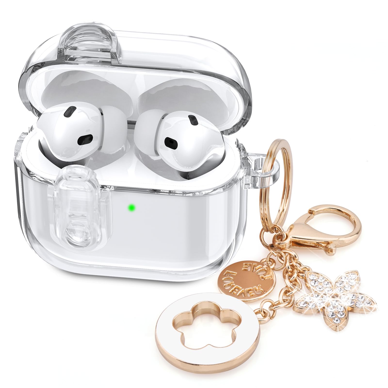 (with Lock) Clear Case Compatible for Cute Apple Airpods Pro 1/2 Cases Women, VISOOM TPU Transparency Air pods Pro 1st 2nd Generation Soft Earbuds Case Bling Keychain for Airpod iPod Pro2/1