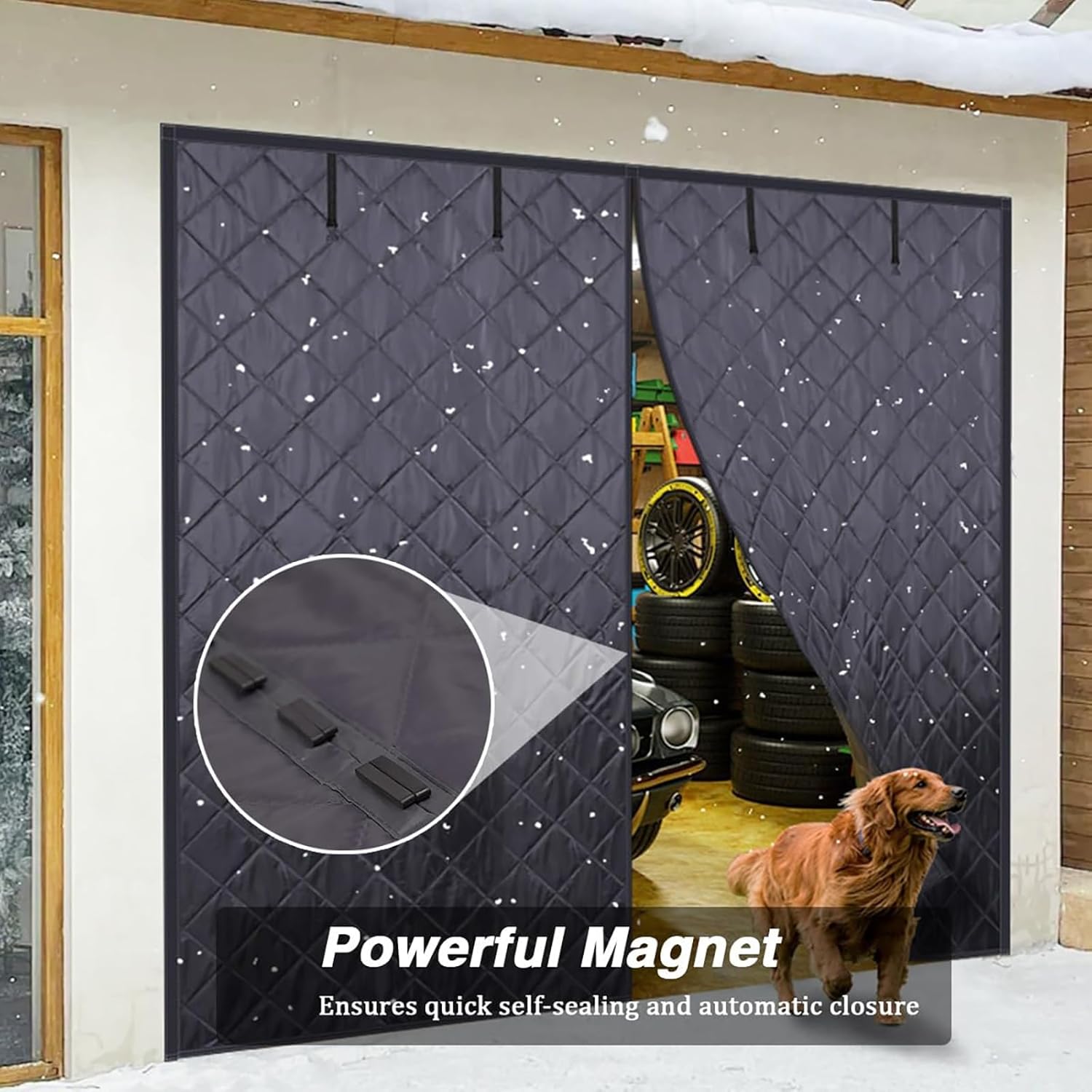 Magnetic Garage Door Insulation Kit, Thermal Insulated Winter Cover Screen, Heavy Duty Weatherproof Windproof Soundproof Curtain for Garage, Patio, Mall Doors(10x7FT, Black)