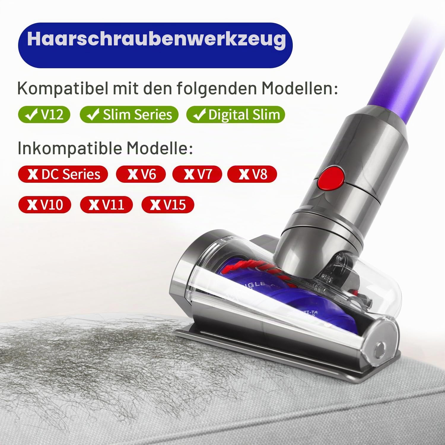 Anti-Tangle Tierhaarbürste für Dyson V12 Slim SV20 – Staubsauger Zubehör für Matratzen, Polster & Tierhaare, kompatibler Ersatzaufsatz