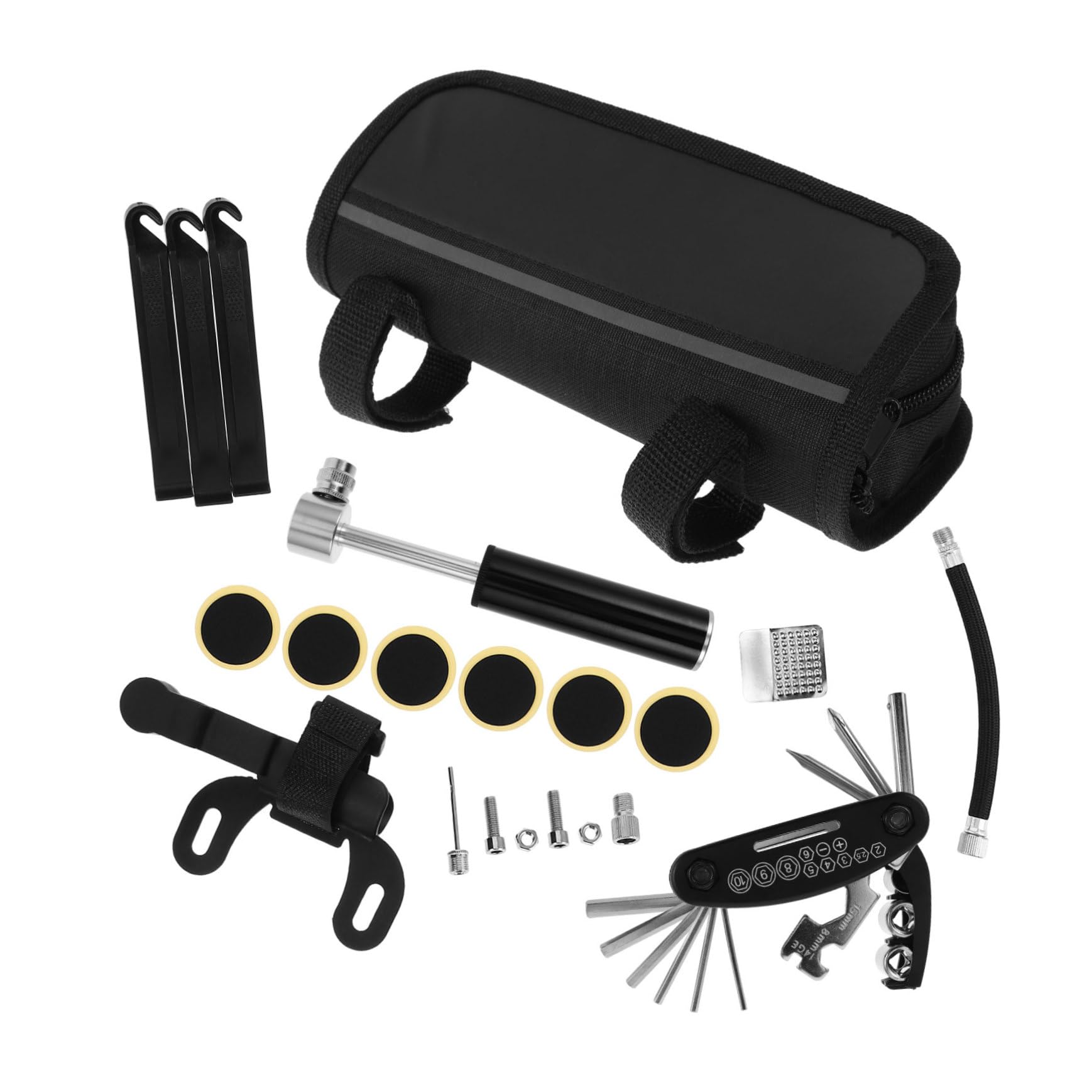 Hemoton 1 Set Portable Bicycle Repair Tool Kit Heavy Duty Tire Patch Mini Pump Levers Compact Lightweight Design for Road Cycling Enthusiasts