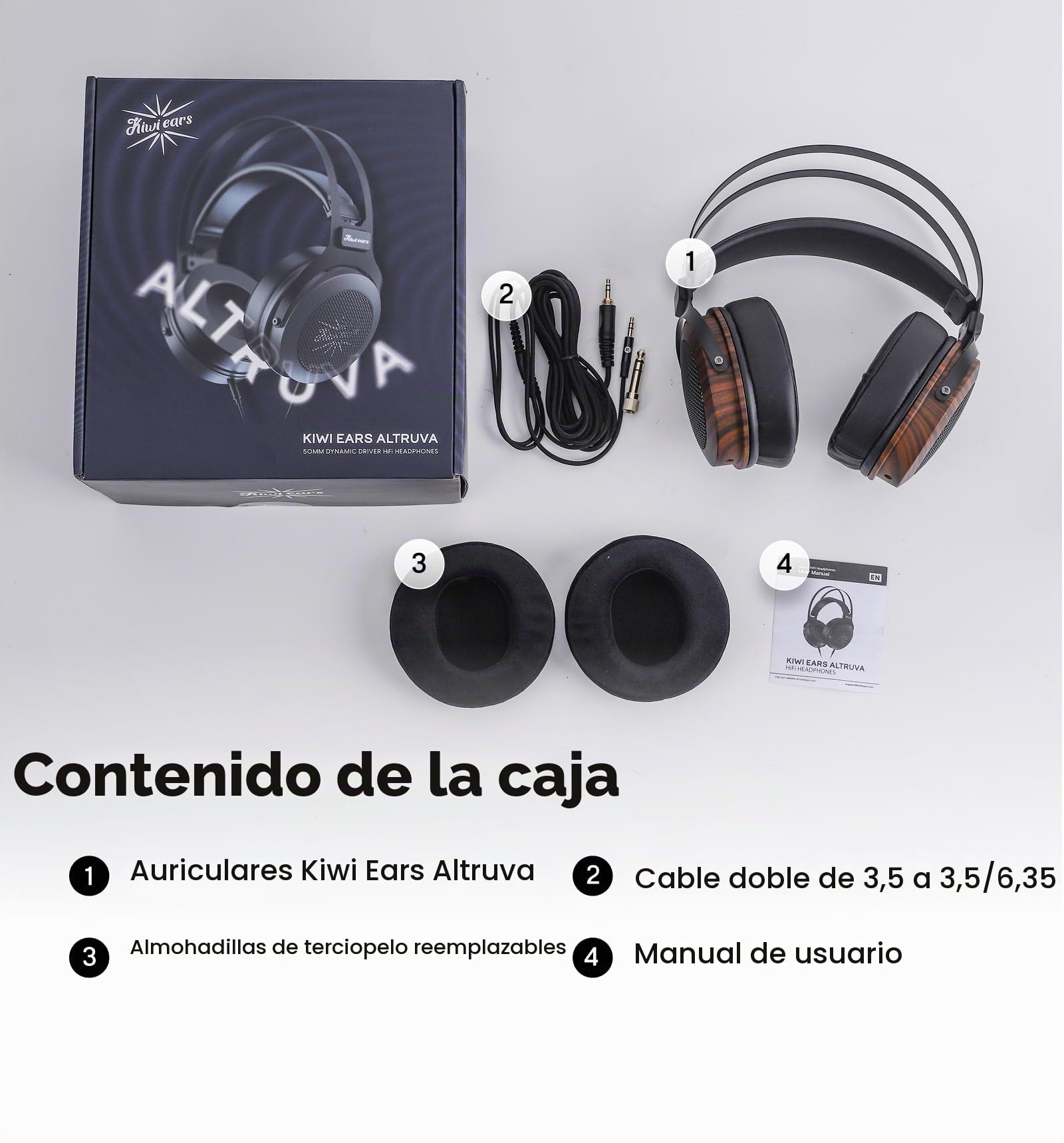 Linsoul Kiwi Ears Altruva Over Ear Auriculares,Auriculares de Monitorización HiFi con Controlador Dinámico de 50mm,Cascos de Juego con Cable,Cascos Estéreo de Espalda Abierta para Gaming (Blackwood)