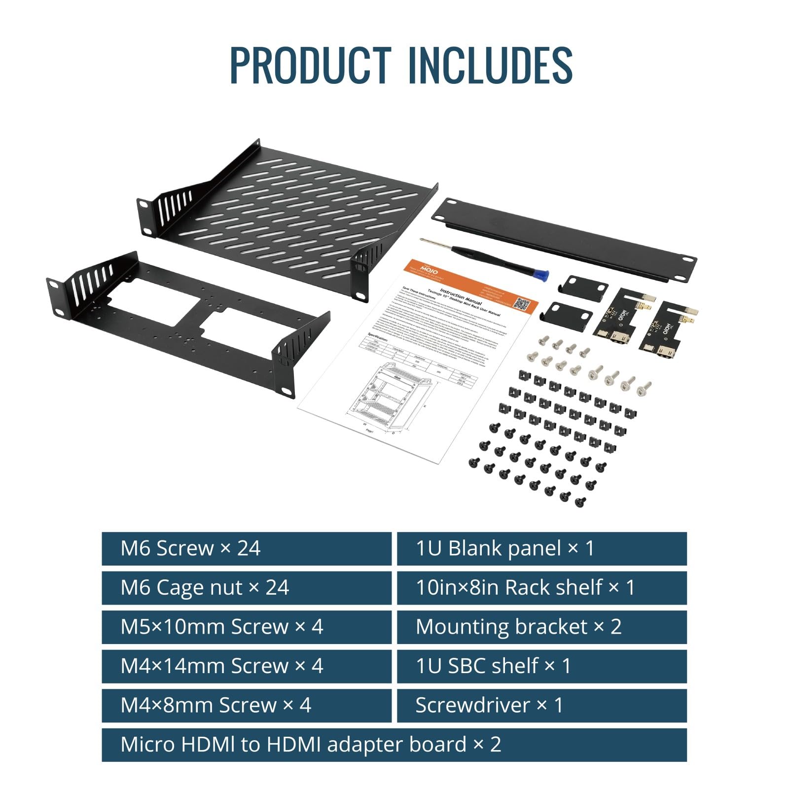 Tecmojo 10-Zoll Desktop-Mini-Rack, 6HE, 200 mm Tief, Netzwerk-Schrank mit SBC-Einschub, Micro-HDMI-zu-HDMI-Adapterplatine und Blindabdeckung, für 10-Zoll-AV-, NAS- und Servergeräte