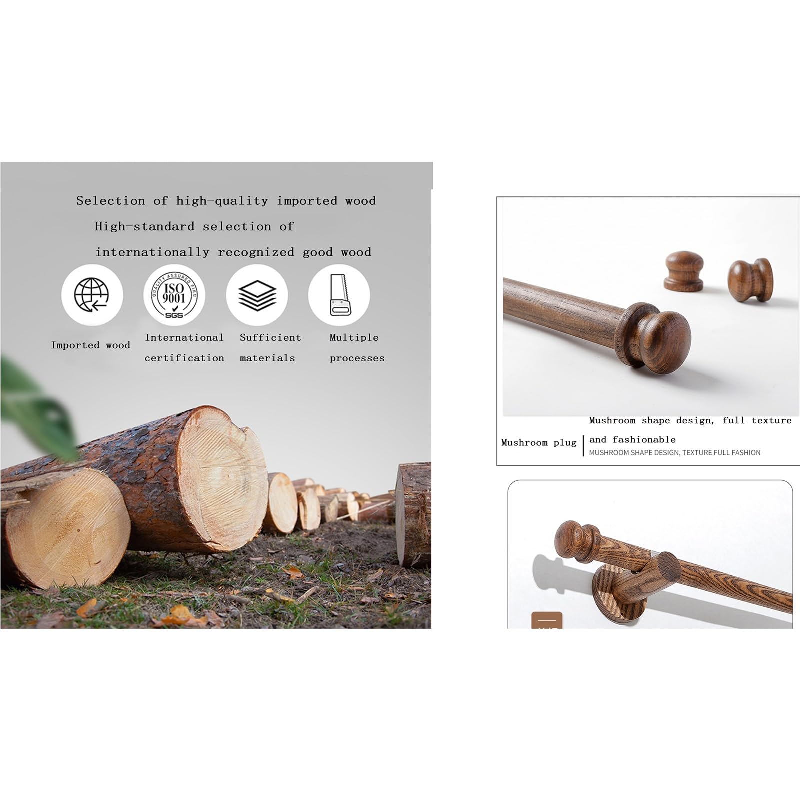 Tringle à rideaux réglable en bois 100-320 cm avec 2-3 supports, idéale pour stores simples et doubles, décoration d'intérieur élégante, installation facile, tringle double de 140 cm incluse