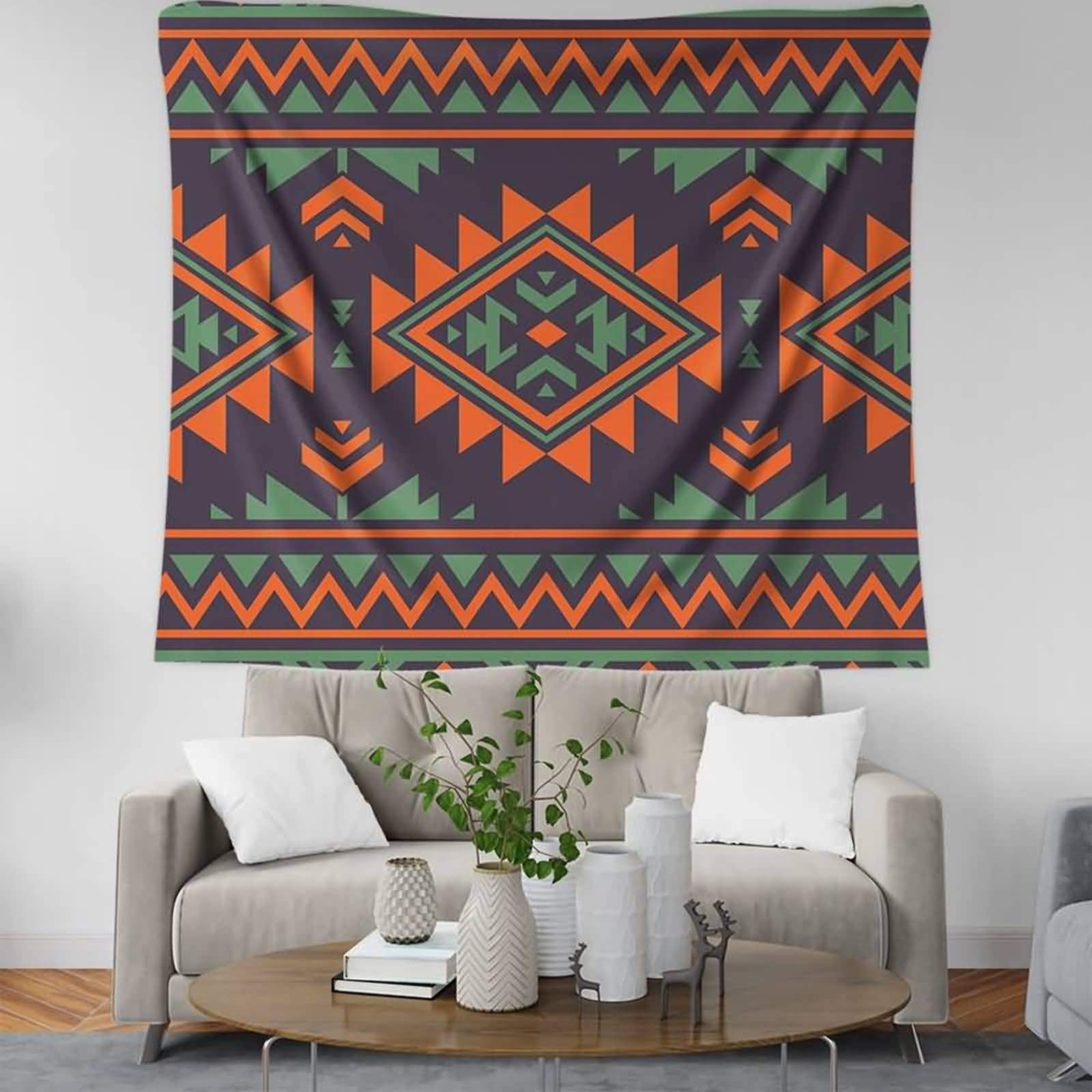 Tapis mural déco au design géométrique : l'élégance du tissu imprimé bleu