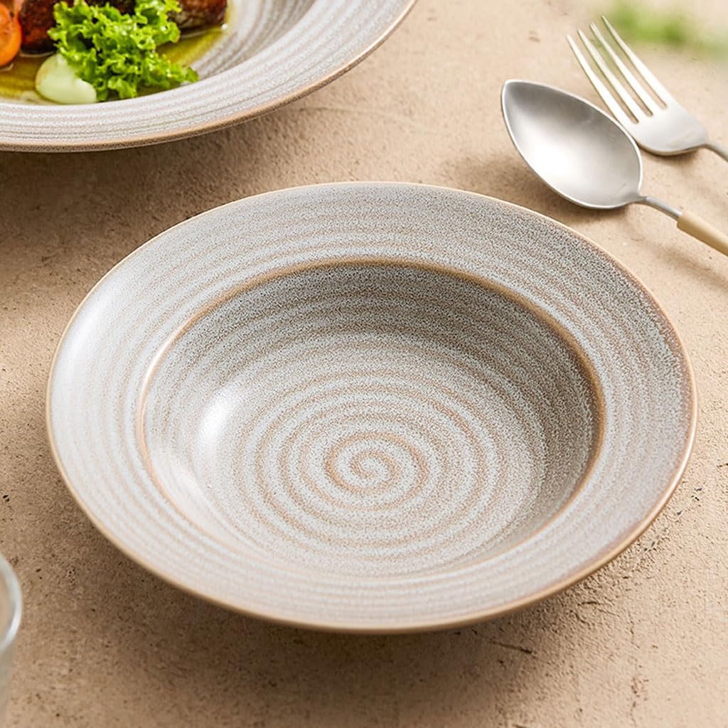 Platos de Cena Plato de cerámica marrón con Rosca Plato de Cocina Italiano para Restaurante Plato Hondo Vajilla Ensaladera Cuenco y Plato para el hogar Bandeja