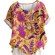 Summer Button Up Shirt Women Multicolor Fashion Bohemian Print Plus Size Roll Up Short Sleeve Loose U Neck