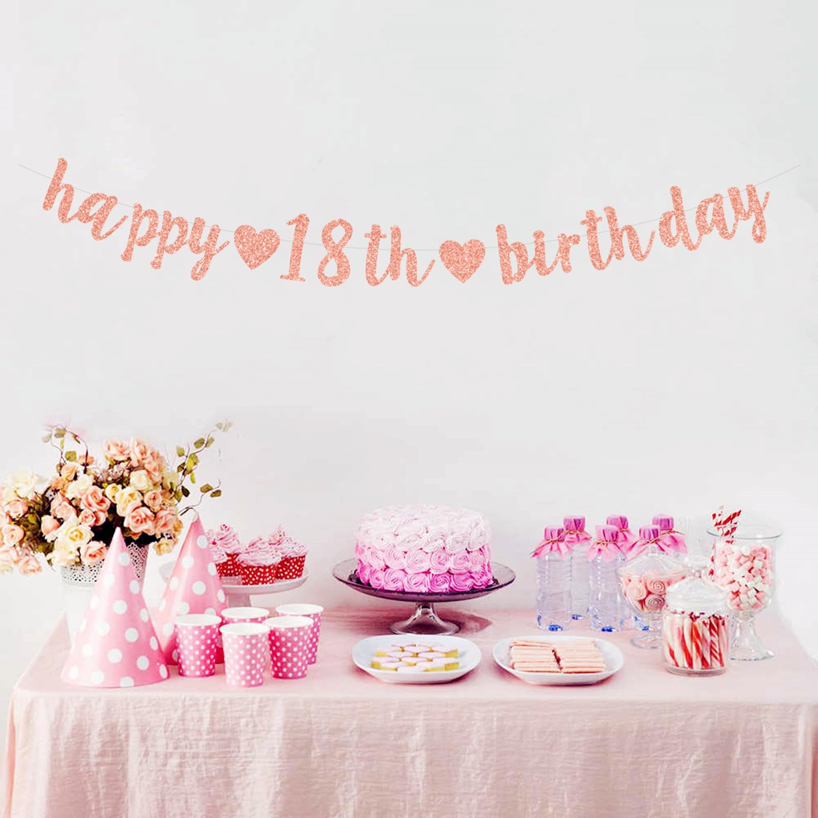 Sfondo per il 18° compleanno e ghirlanda di palloncini, decorazioni ad arco, striscione per il 18° compleanno color oro rosa, set di palloncini per ragazze, accessori per photo booth per il 18