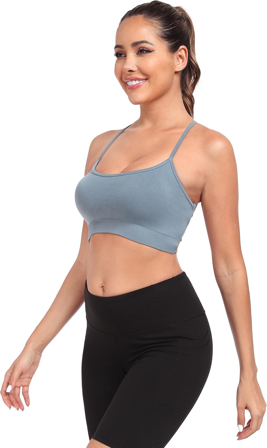 Lusait Sports Bras for Women Medium Support Thin Straps Sexy Criss-Cross Yoga Bra Gym Crop Top for Workout - Image 5