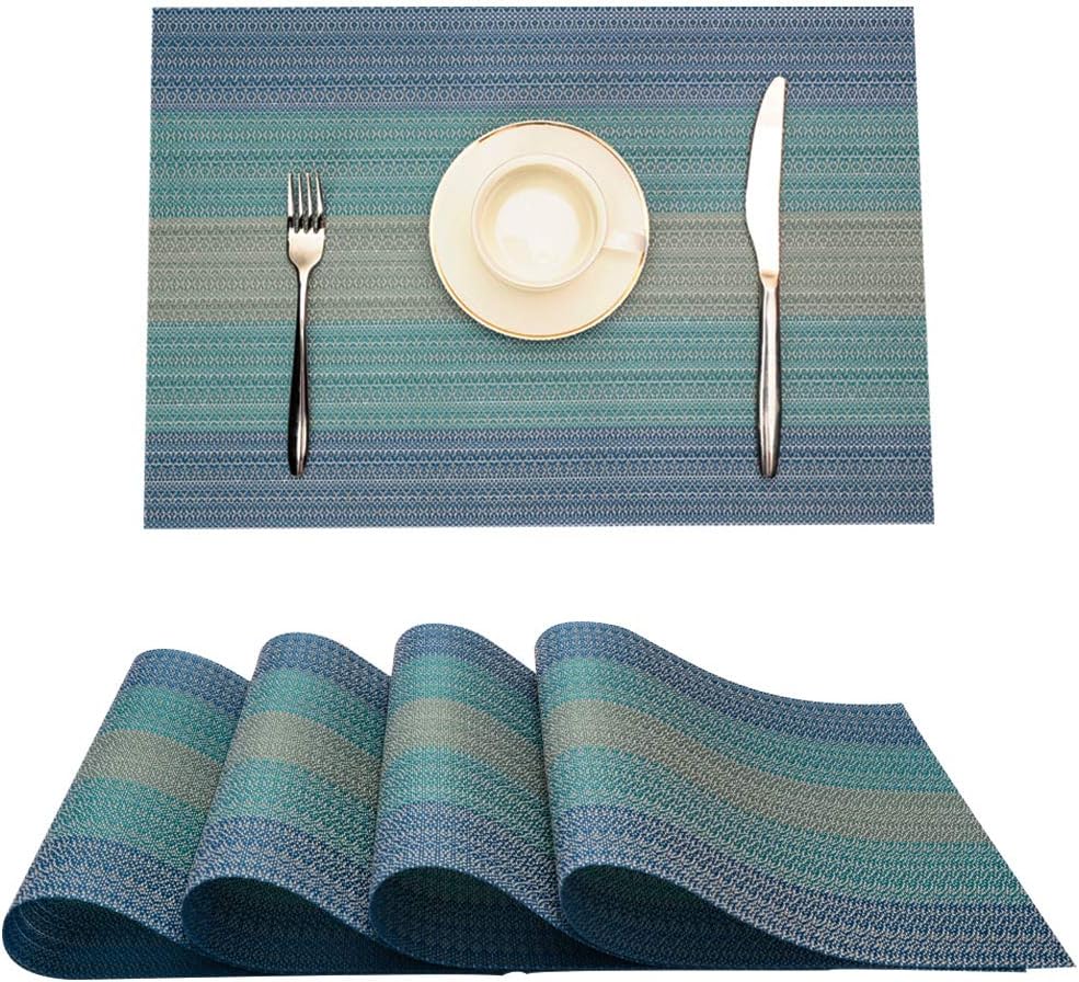 MrXLWhome Placemats Blue Set of 4, Washable Woven Vinyl