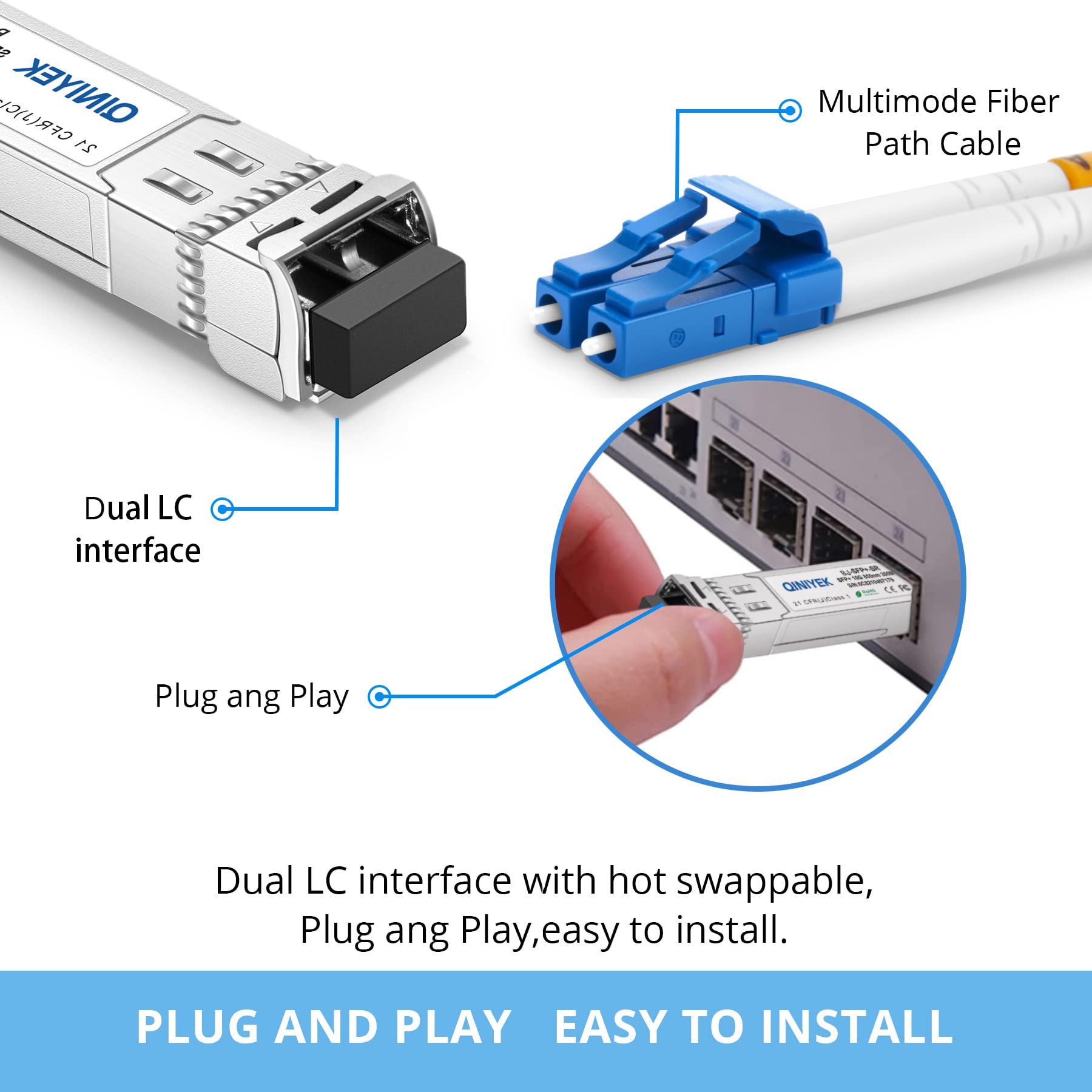 Transceptor 10GBase-SR SFP+,módulo LC SFP+ multimodo 10G,MMF de 850 NM,hasta 300 m,Compatible con Cisco SFP-10G-SR,Ubiquiti UF-MM-10G,Fortinet,Mikrotik,Netgear,Supermicro (Paquete de 4)