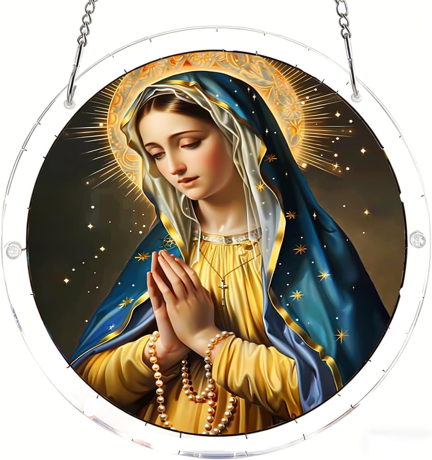The Beautiful Virgin Mary Virgin Mary Acrylic Jigsaw Puzzles Suncatcher, 7.4 Inch Window Hanging Suncatcher Acrylic Puzzle, DIY Home Decor Art Gift