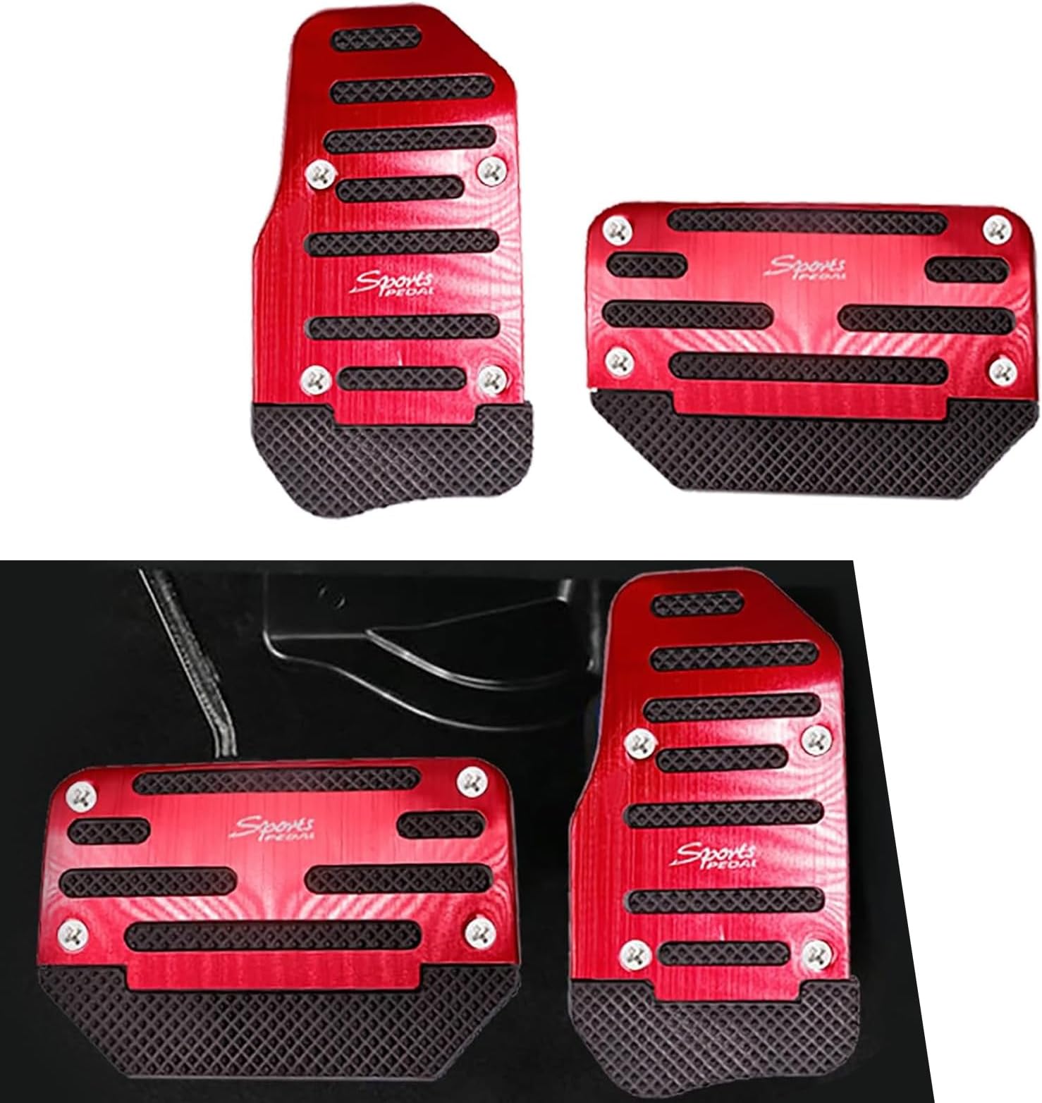 Universal Aluminum & PVC Non-Slip Gas & Brake Pedal Pad Covers – Silver (2-Pack)