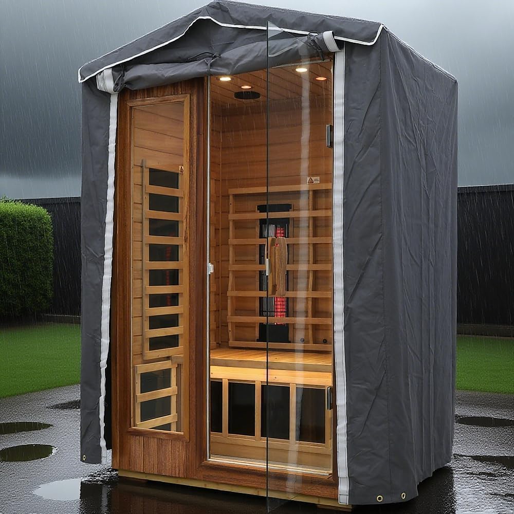 Protective Cover for 1-Person Outdoor Sauna - 3-Layer Oxford Cloth, Hook & Loop Roll-Up Door, Temp Retention & Dustproof - (Only Fits 45.7*39.4*79.5 In & Smaller Outdoor Hillside Roof Saunas )