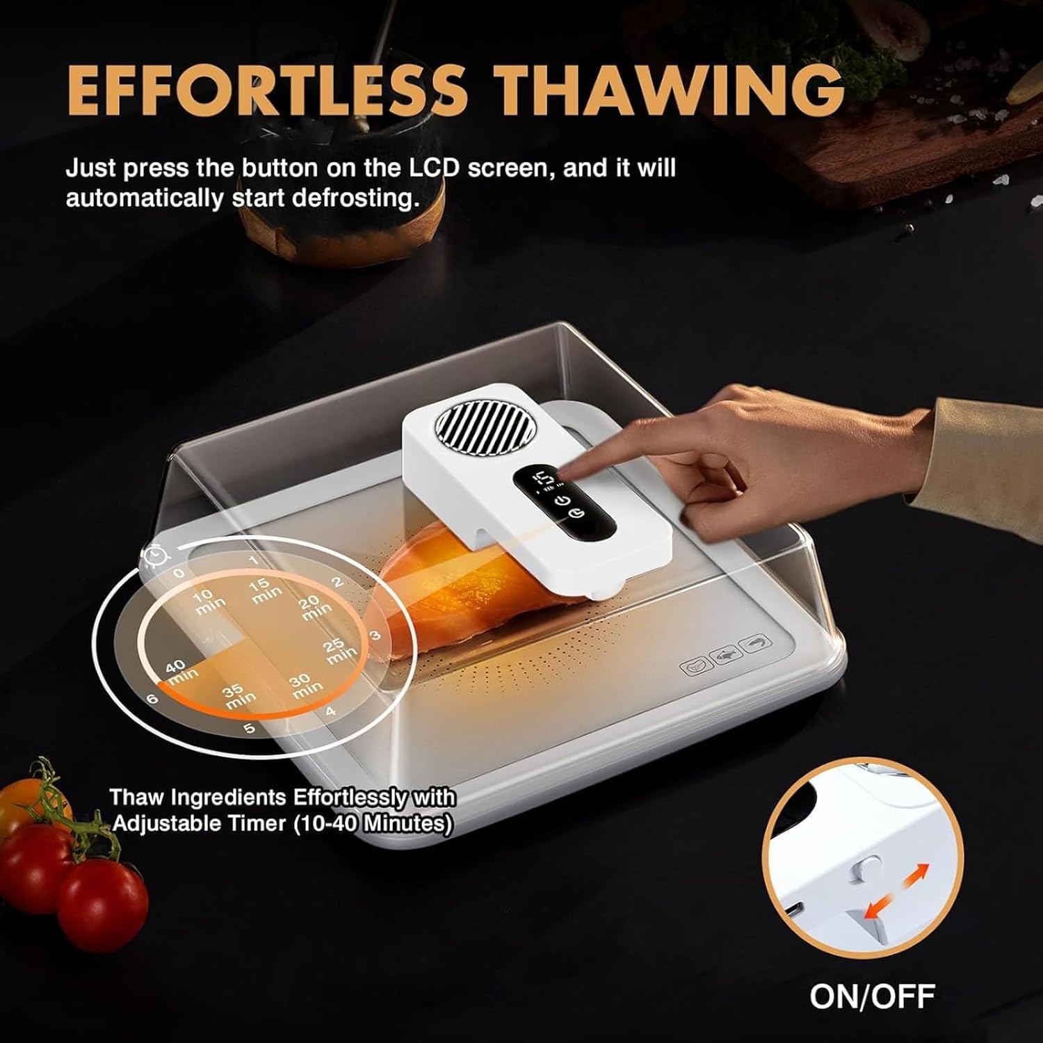 Vassoio elettrico per scongelamento della carne, 4,2 l, ricaricabile tramite USB, scongelamento rapido in 10 minuti, non necessita di acqua per bistecche, pollo, pesce, frutti di mare surgelati
