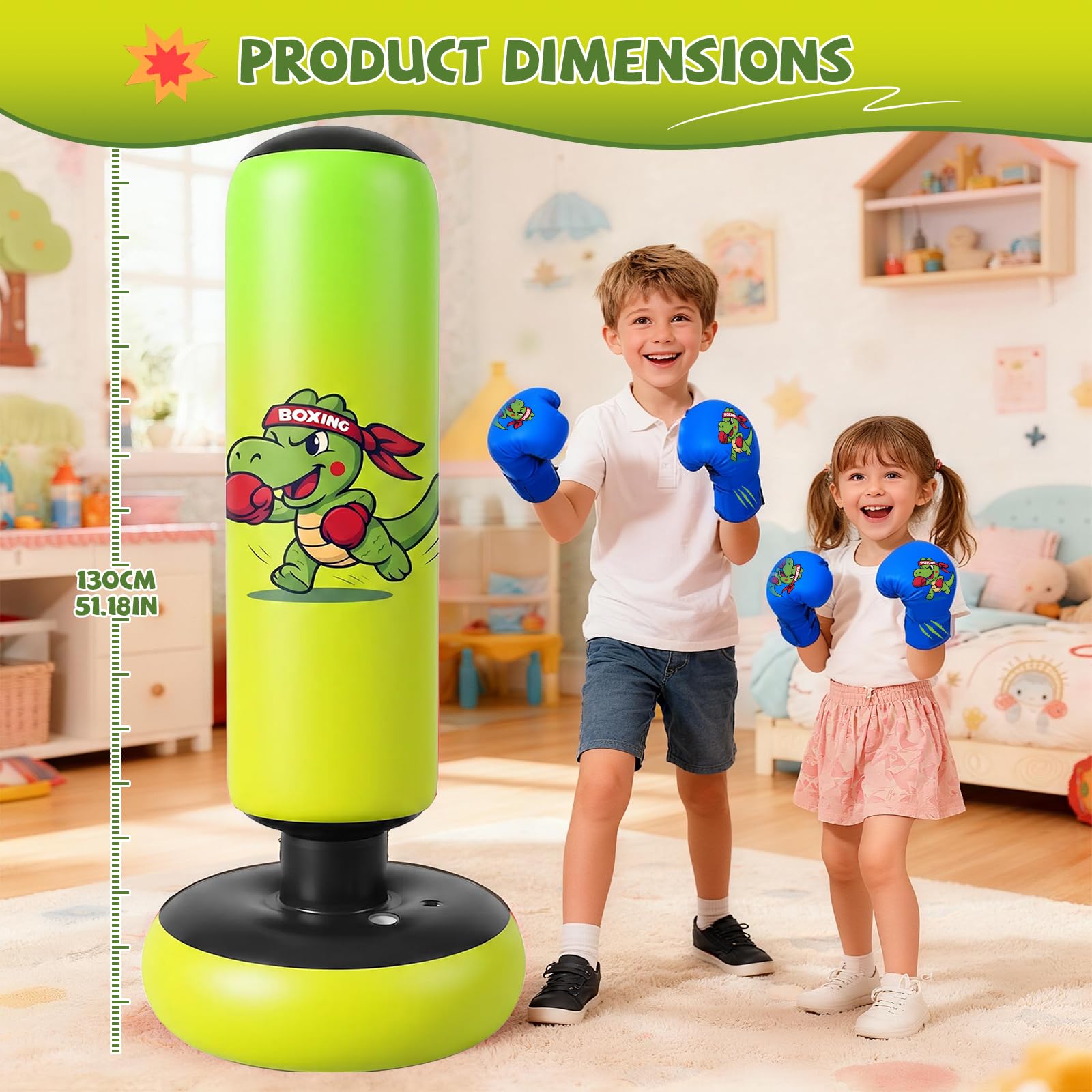 Ninonly - Borsa da boxe per bambini, 130 cm, con guanti e pompa, per ragazzi e ragazze, set da boxe per ufficio palestra