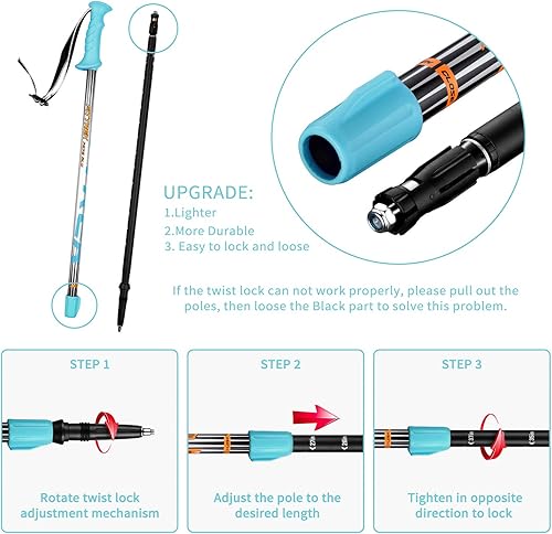 Miniatura 3 de Bastones de senderismo para niños  Bastones nórdicos ultraligeros  Bastones telescópicos de trekking plegables para niños, paquete de 2