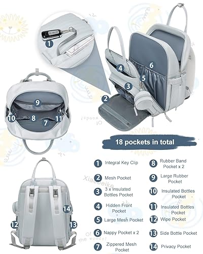 Miniatura 8 de Somago Mochila para pañales para bebé, mochila multifunción para viajes, bolsa de bebé con cambiador, correa para cochecito, Púrpura, Mochila