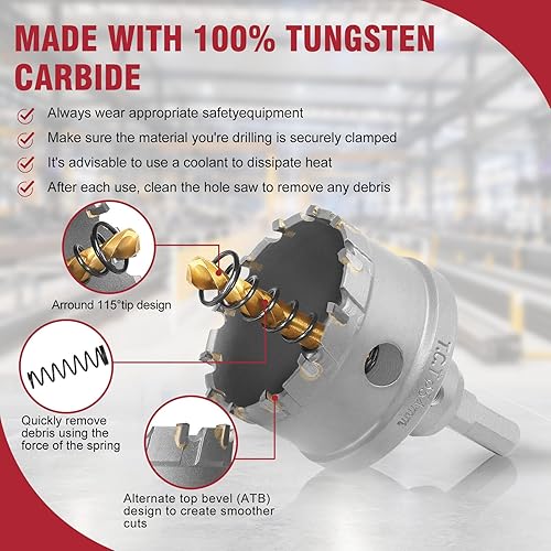 Miniatura 10 de Sierra perforadora de carburo de 2-38 pulgadas con broca central chapada en titanio, sierra de agujero TCT resistente para acero inoxidable, hierro,