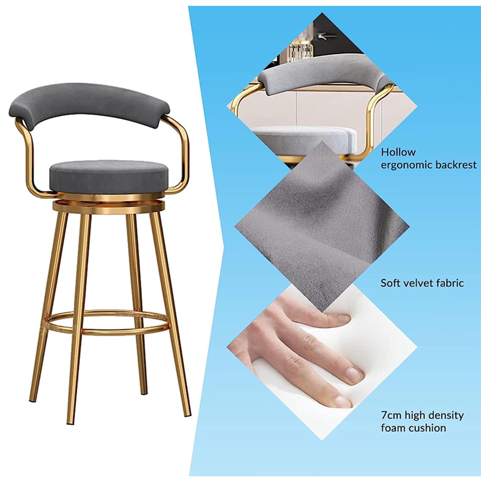 Amazon｜回転バースツール2個セット、モダンな背もたれバーチェア、布