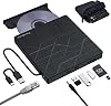 Super External CD DVD Drive, USB 3.0 DVD Burner with Ethernet Adapter, 3 USB and 2 TFSD Card Ports, CD DVD Player Reader Writer Optical Disk Drive for Laptop PC Mac Windows Linux with Carrying Case