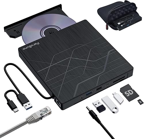 Miniatura 12 de PeroBuno Unidad Externa de CD DVD, Unidad de Disco Óptico USB 3.0, 4 Puertos USB y 2 Ranuras para Tarjetas TF/SD, Grabadora Lectora Reproductora de