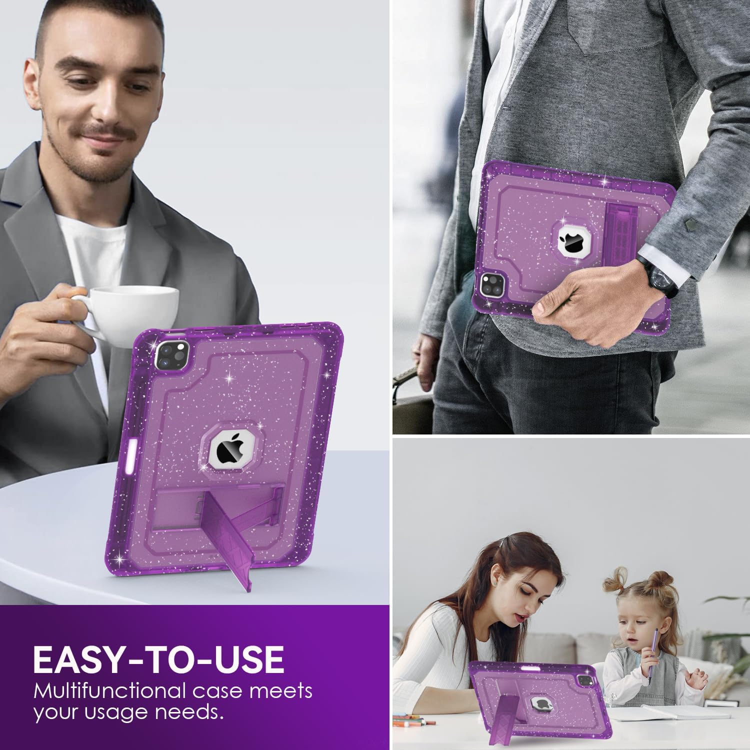 ZoneFoker for iPad Pro 12.9 Case 6th/5th/4th/3rd Generation 2022/2021/2020/2018, 12.9 Inch iPad Pro Case Cover with Pencil Holder, Purple Glitter