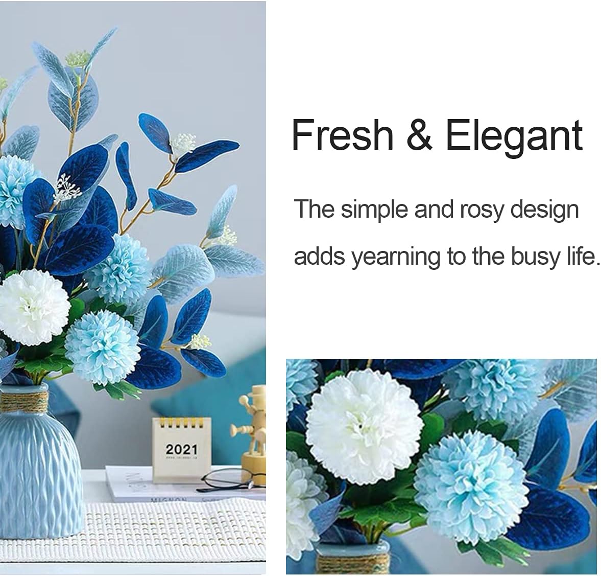 Artificial Flowers,Faux Hydrangea Flower Arrangements for Home Garden Party Wedding Decoration,Table Decorations for Living Room Kitchen Dining Room Decor(Blue)