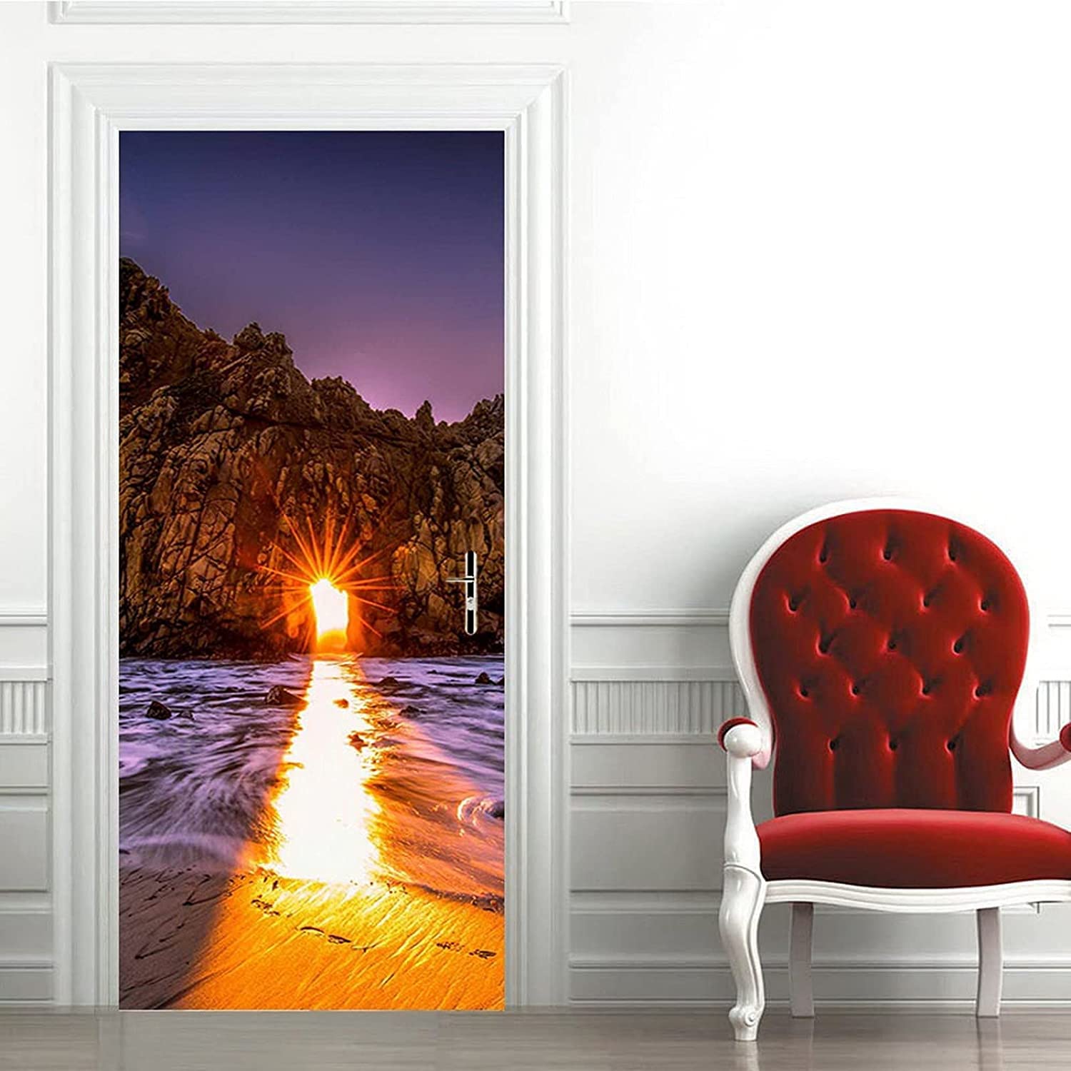 Tizhweqo Adesivi per Porte Interne Tramonto Adesivo Porta 3D Tramonto