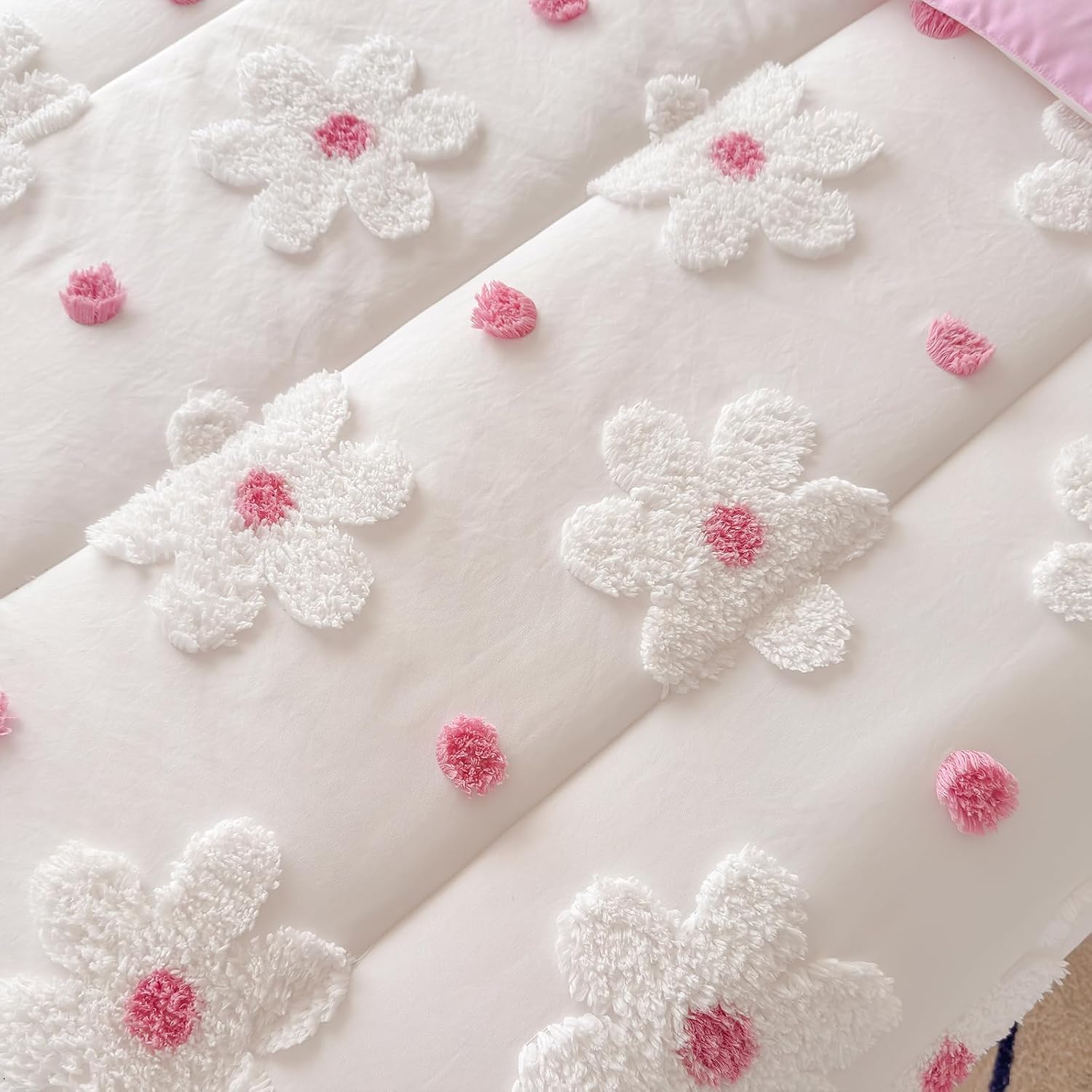 Floral Zipper Bedding Twin Girls Pink Bedding for Girls Tufted Flower Comforter All in one Zipper Kids Bedding