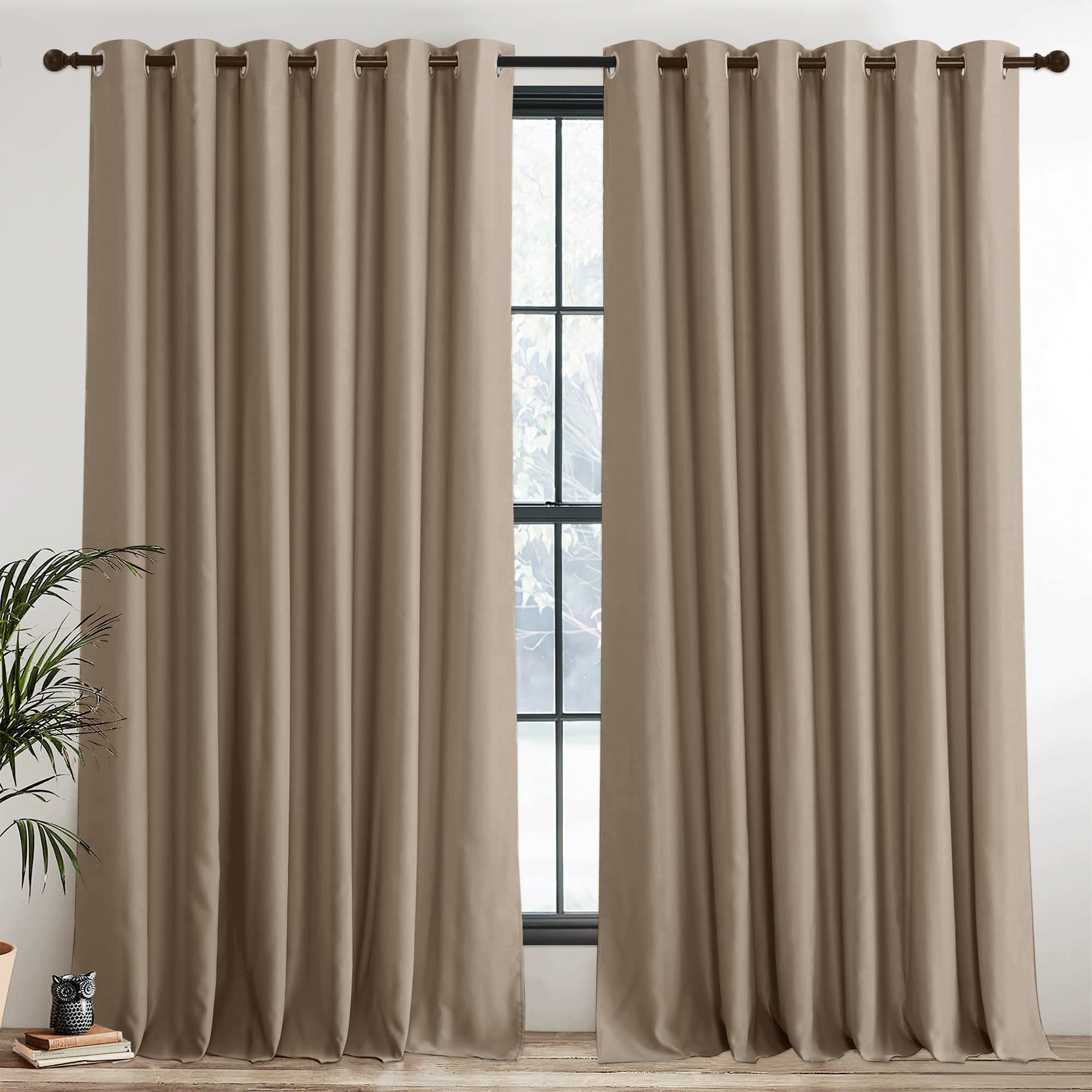 PONY DANCE Extra Wide Mocha Blackout Curtains for Bedroom Living Room Thermal Insulated Black Out Curtains Eyelet for Hotel/Lounge Drapes, 2 Panels, W90 x L108, Mocha — image 1