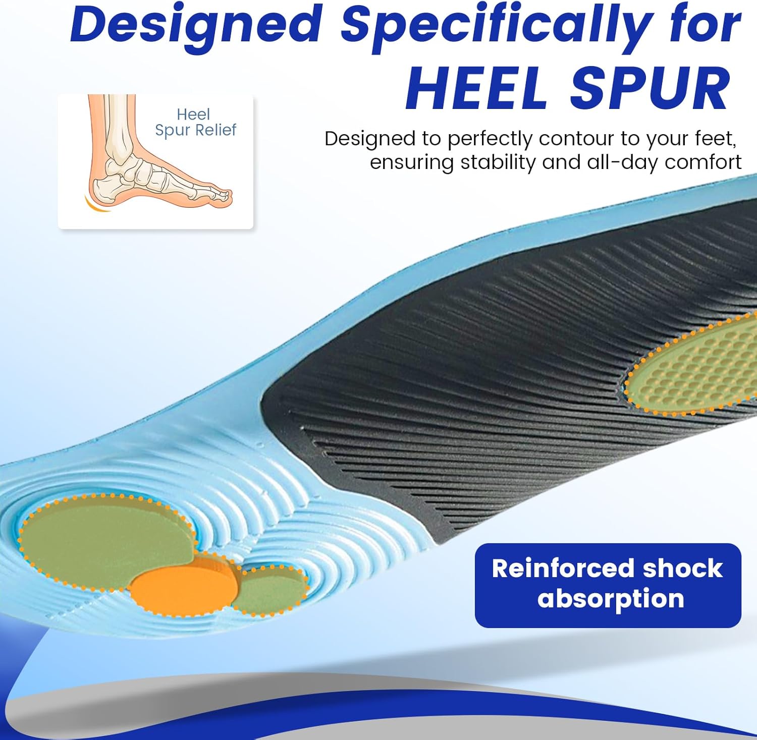 Plantar Fasciitis Relief Insoles for Women Men, Comfort Arch Support Orthotic Shoe Inserts for Foot Pain Shock Absorbing Shoe Insoles (Mens 4-4.5/ Womens 6-6.5) - Image 5