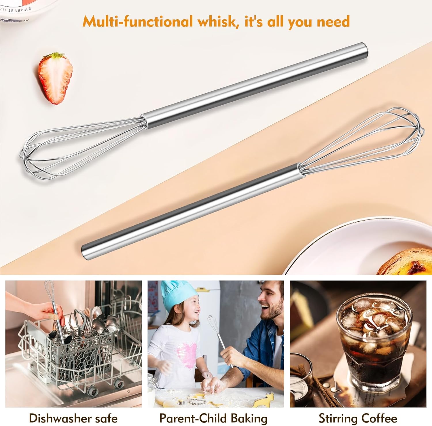 Mini Whisk, Stainless Steel Mixer, Mini Baking Mixer, Coffee and Cocktail Stirrer, Durable Kitchen Stirrer, 2(Piece) - Image 7