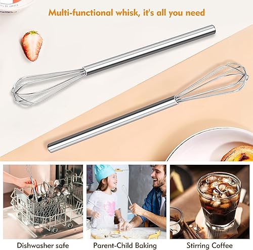 Miniatura 7 de Mini batidor, mezclador de acero inoxidable, mini mezclador para hornear, agitador de café y cóctel, agitador de cocina duradero, 1 pieza