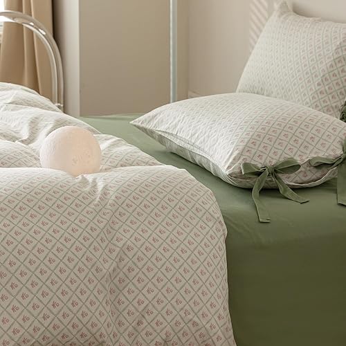 Miniatura 27 de Juego de funda de edredón floral tamaño individual, de algodón suave, 3 piezas, transpirable, con estampado de flores, estilo Shabby Chic, para B