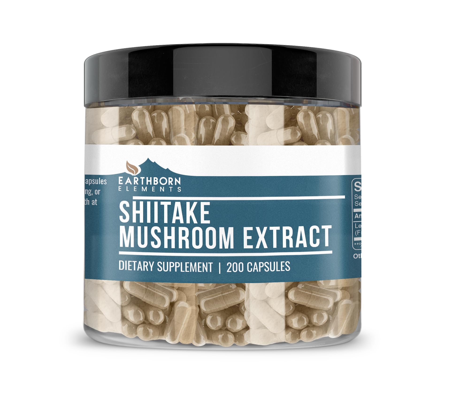 Earthborn Elements Shiitake Mushroom Extract 200 Capsules, Pure & Undiluted, No Additives