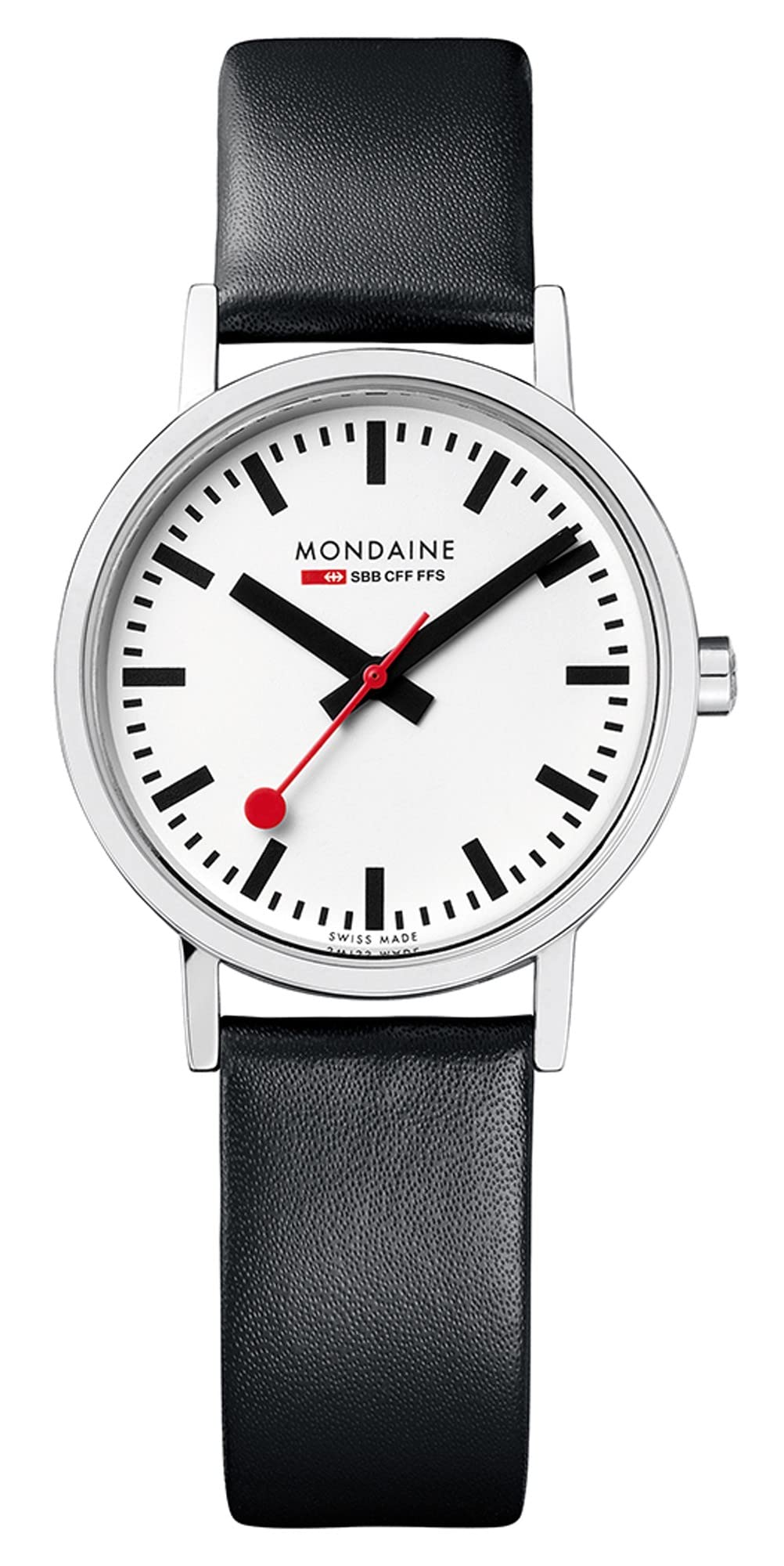 Classic Collection Sustainable Watch, 30mm Polished Stainless Steel Case, White Dial, Iconic Red Crown, Vegan Grape Leather Strap, Black with Red Lining