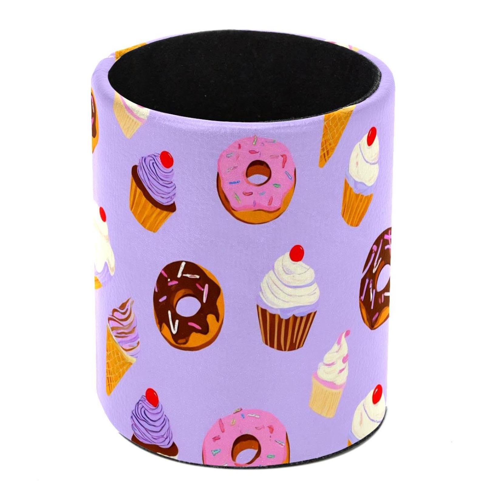 HEOEH Ice Cream Donut Pen Holder for Desk, PU Leather Pencil Holder Pen Cup Marker Holder Makeup Brush Holders, Desk Accessories & Workspace Organizers for Home, Office