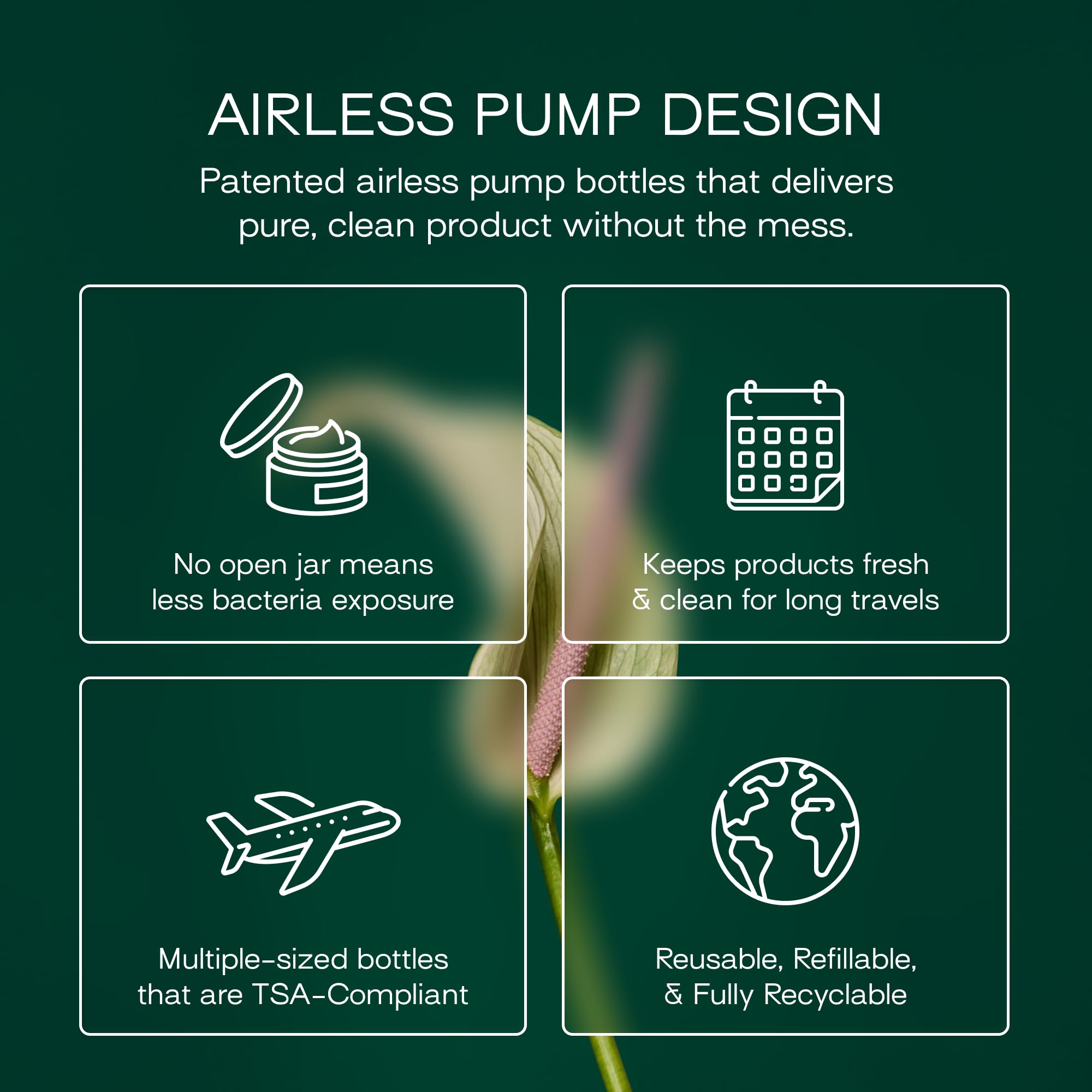 RIES Reiseflaschen für Toilettenartikel, Reisegröße, 5 Stück | Airless Pumpbehälter für Shampoo, Conditioner, Körper, Gesicht, auslaufsicher, TSA-geprüft, spülmaschinenfest