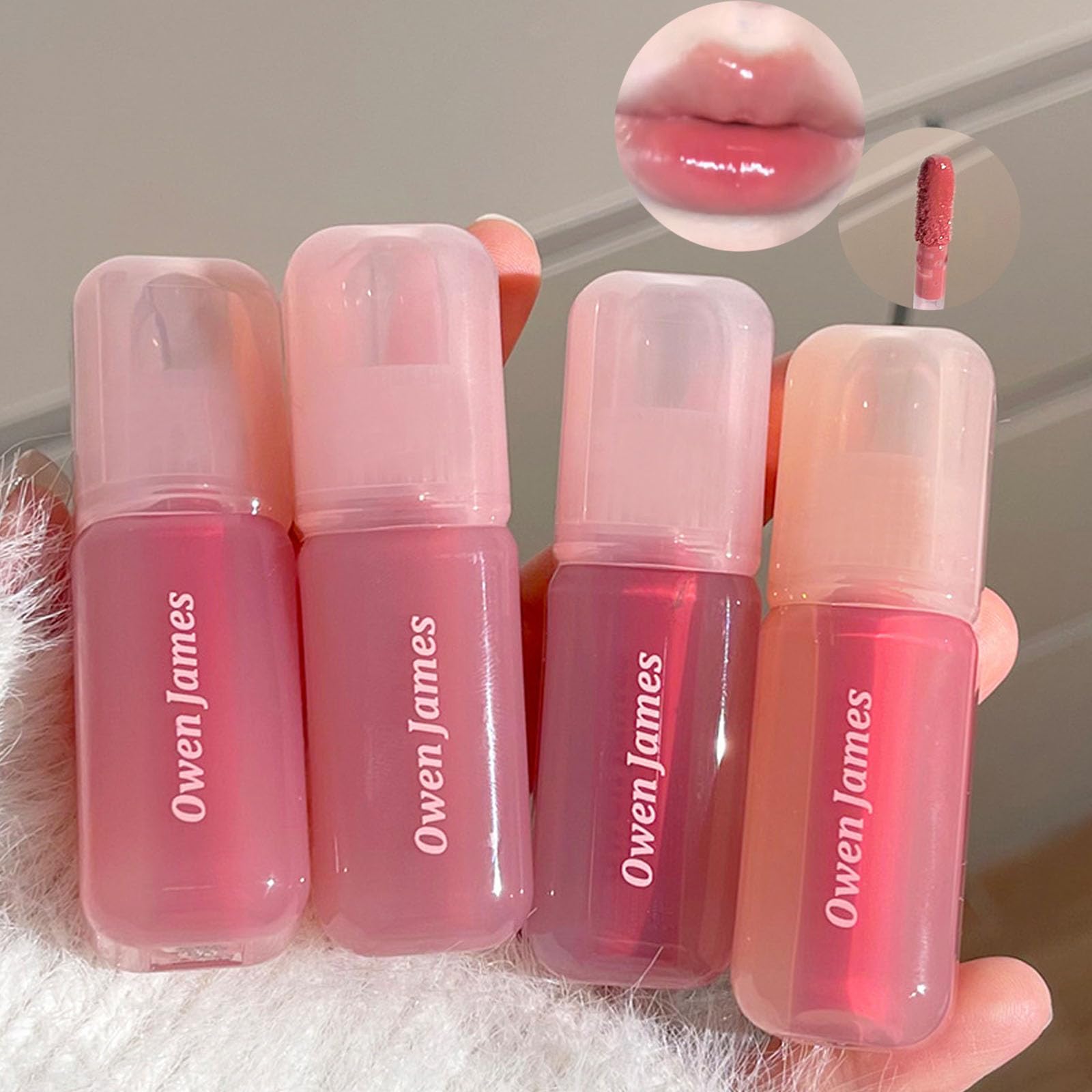 4PCS Hydrating Lip Gloss Set, High Shine Glass Finish Korean Lip Glaze Pink 1 Fl Oz (Pack of 4)