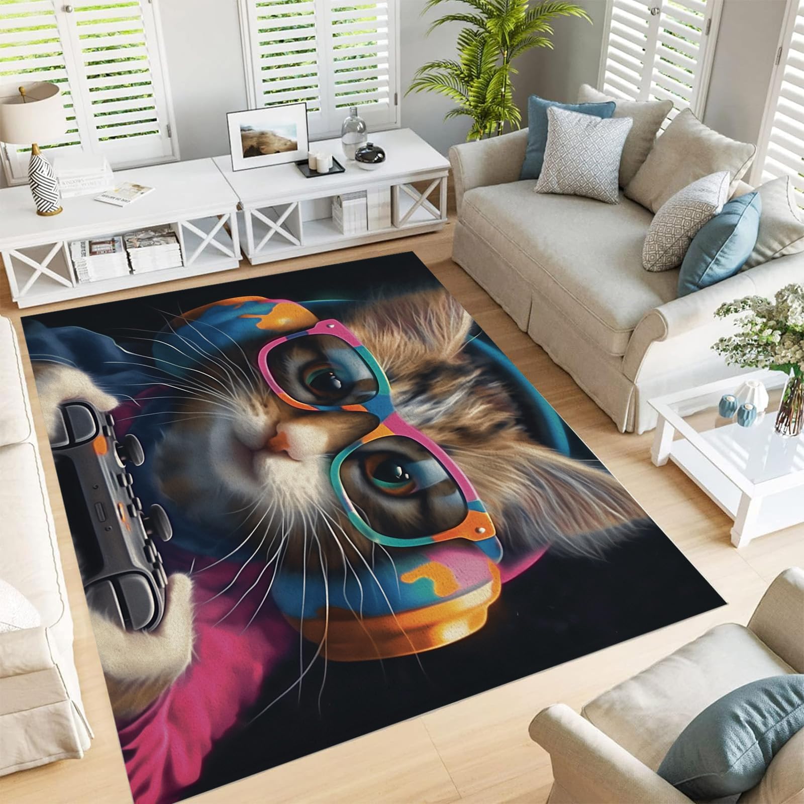 Tapis salon poils courts 180x270cm doux grand tapis décoration moderne chat
