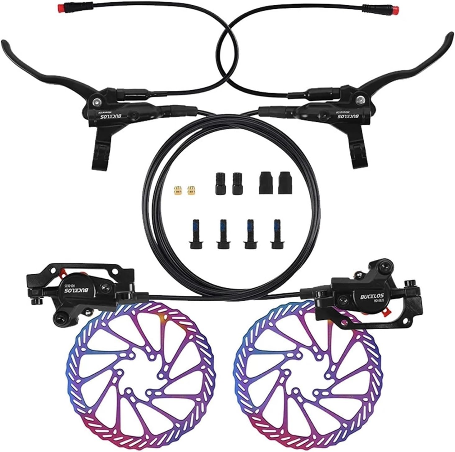 Compatible for BUCKLOS 2 Piston Hydraulic Brake Set, Power Off for E-Bike Scooter Folding Bike Disc Brakes(Rear Brakes)