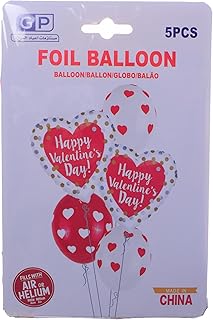 Happy Valentine's Day Fills With Air Or Helium Foil Balloon Set, 5 Pieces - Red White