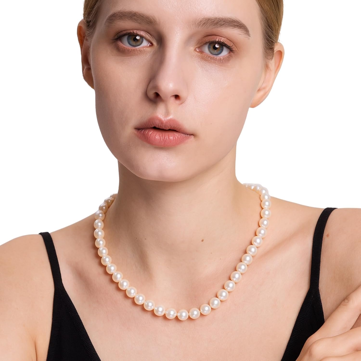 II ROUND PEARL II Real Pearl Necklace for Women Ivory Beige Cream White Pearls Jewelry Men Cultured Freshwater Sterling Silver Wedding
