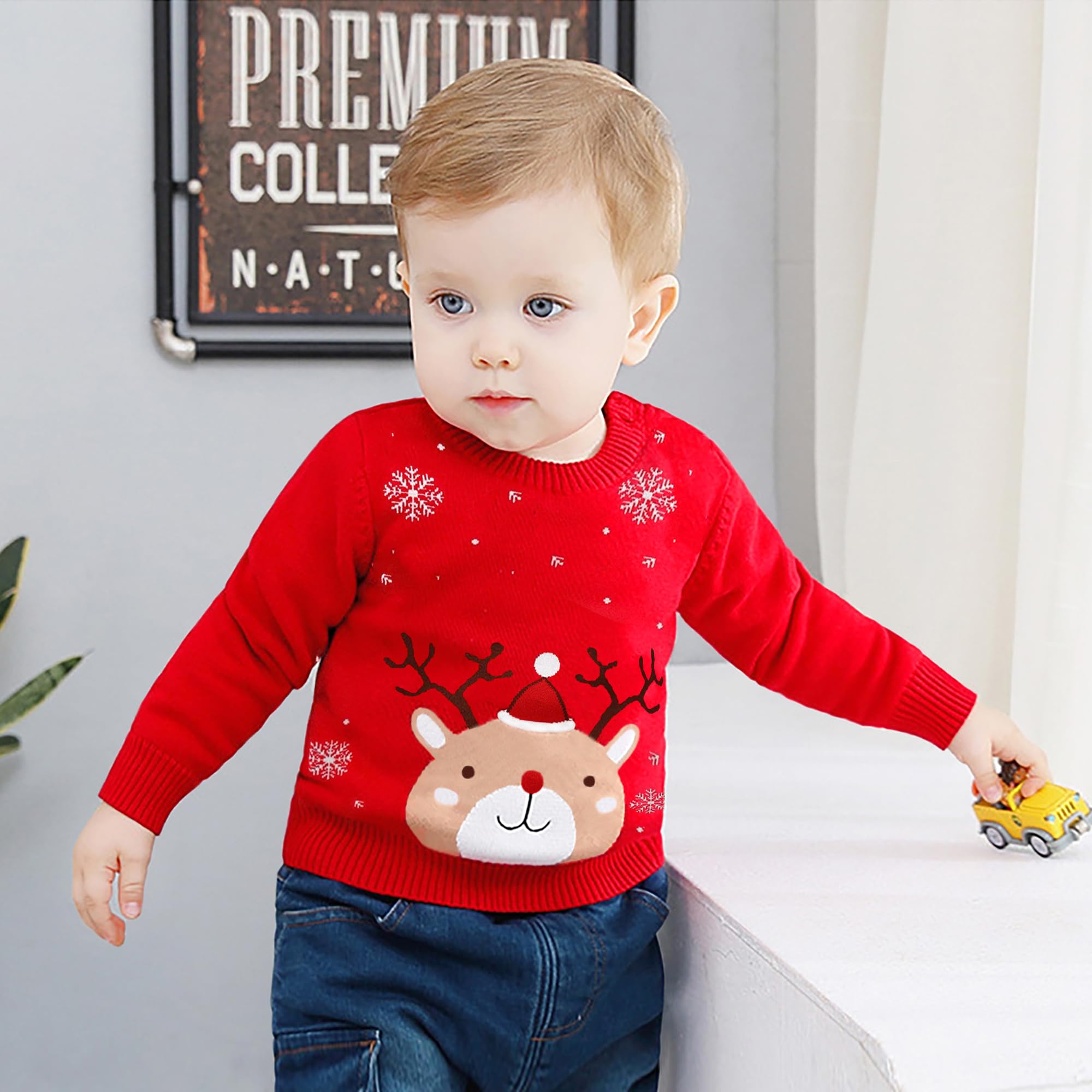 Jersey Navideño Niño y Niña Pullover con Papá Noel Reno de Navidad Suéter de Punto con Cuello Redondo para Bebe Niños Sudaderas Navideño Niños 3-7 Años