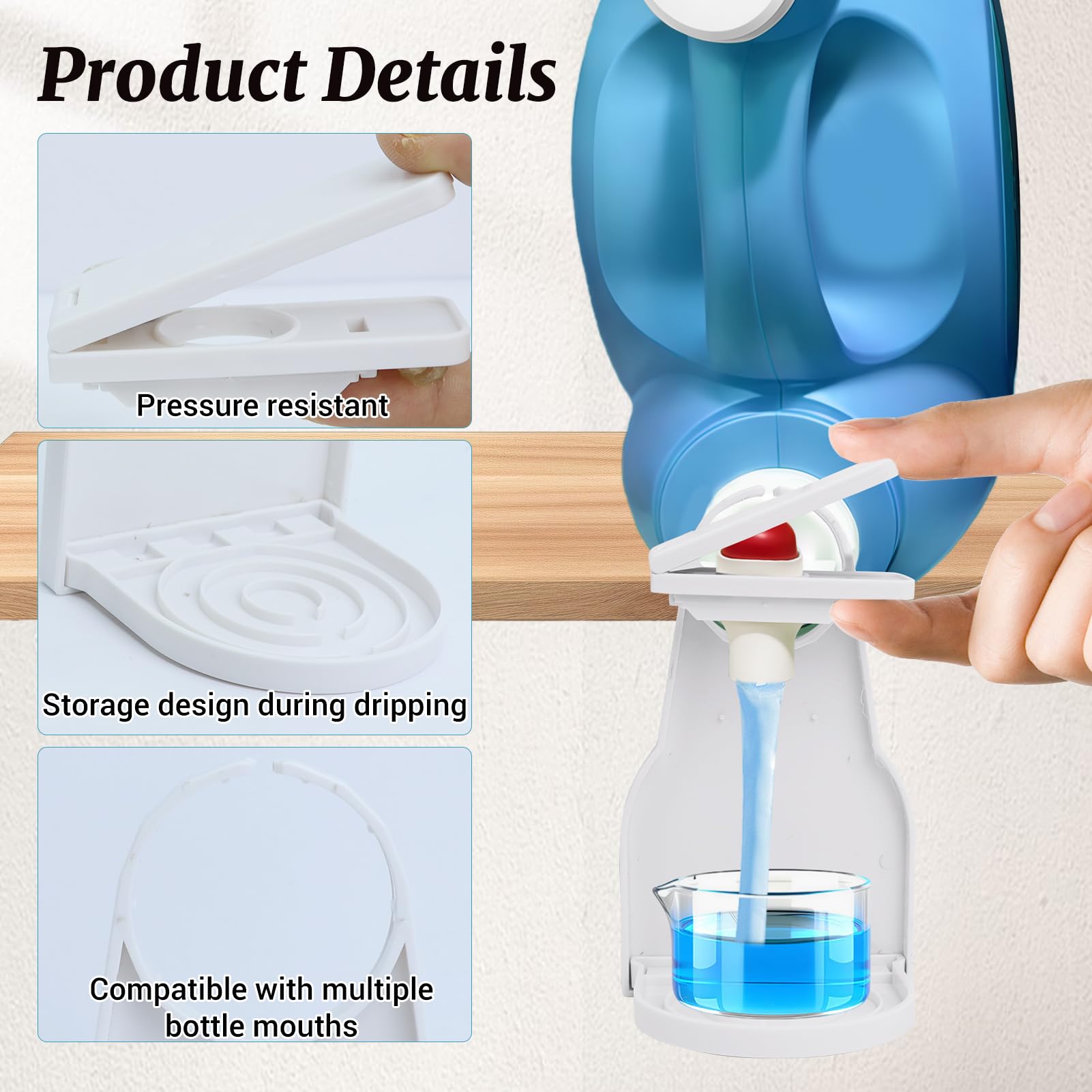 Dispensador de detergente para ropa e interruptor de ahorro de fuerza, 4 dispensadores de jabón, recogedor de goteo, accesorios de organización de lavandería para botellas de detergente líquido