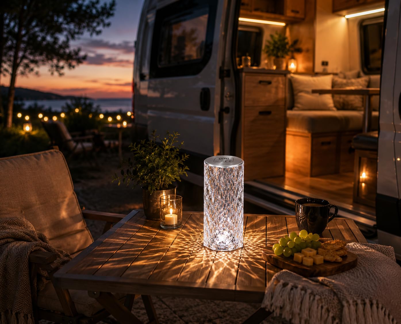 Led Şarjlı Masa Lambası, Kristal Masa Lambası, Dıamond Masa Lambası, Kablosuz, 3 Farklı renk Değişimi, Modern, Estetik, Taşınabilir, Karavan, Düğün, Nişan, Davet, Organizasyon, Bahçe Masa Lambası