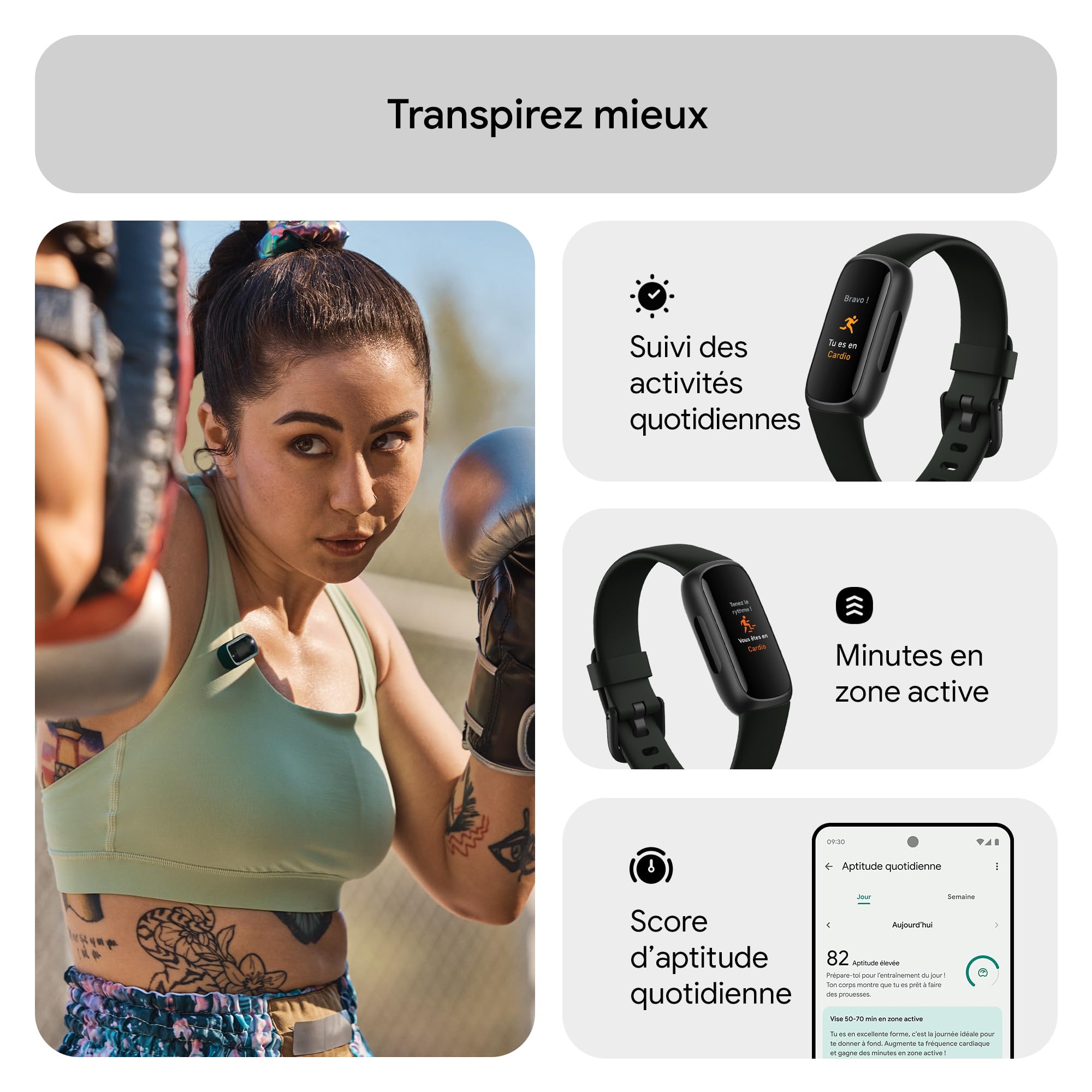 Google Fitbit Inspire 3 Bracelet d’activité sport et santé avec jusqu’à 10 jours d’autonomie de batterie et compatible avec Android et iOS, Parme