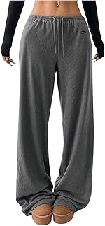 Pantalones deportivos con cordón para mujer, tiro bajo, holgados, pierna ancha y bolsillos